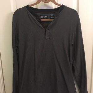 Thick striped cotton henley with ELBOW PATCHES!
